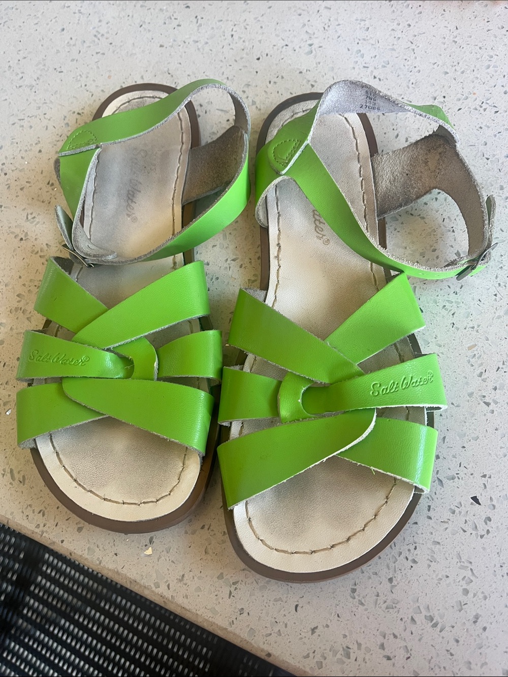 Size 7  Green Leather Saltwater Sandals
